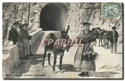 Cartes postales Route de Nice a Menton (ane donkey mule)