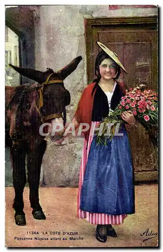 Nice - Paysanne Nicoise allant au Marche - fille - ane - donkey - Cartes postales