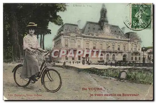 Tours - Femme - velo - cyclisme - L&#39Hotel de Vile - Femme - fantaisie - souvenir - Ansichtskarte AK