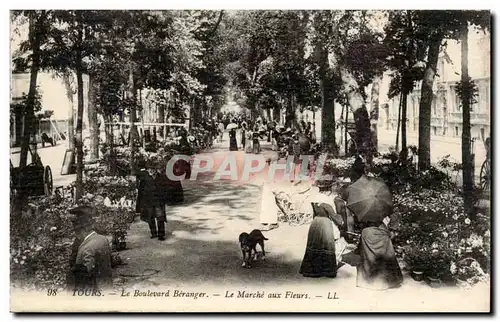 Tours - Le Boulevard Beranger - Le Marche aux Fleurs - Cartes postales