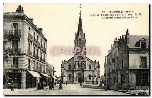 Tours Cartes postales Eglise St Etienne et la place