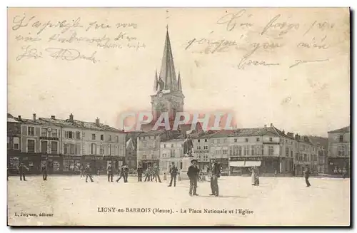 Ligny en Barrois - La Place Nationale et l&#39Eglise Cartes postales