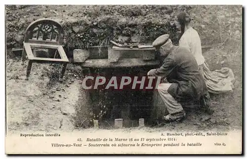 Villers au Vent Souterrain ou sejourna le Hronprinz pendant la Bataille - Cartes postales