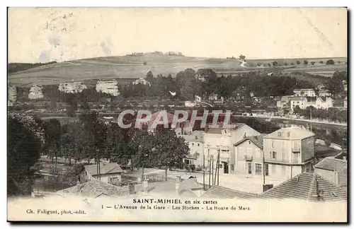 Saint Mihiel - en six cartes - l&#39Avenue de la Gare - Les Roches - La Route de Metz- Cartes postales