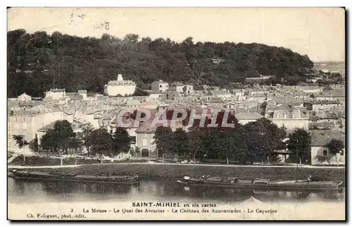 Saint Mihiel - en six cartes - la Meuse - Le Quai des Accacias - Le Chateau des Annonciades - Cartes postales