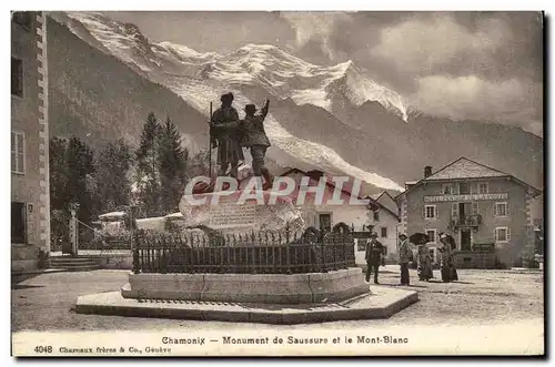 Cartes postales Chamonix Monument de Saussure et le Mont Blanc (Hotel pension de la Poste)