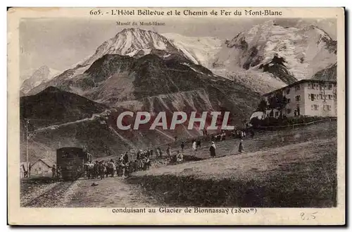 Ansichtskarte AK Hotel Bellevue et le chemin de fer du Mont Blanc conduisant au glacier de Bionnassay (train)