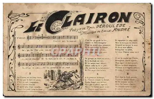 Cartes postales Le clairon Poesie de Paul Deroulede Musique de Emile Andre (cor trompette trumpet)
