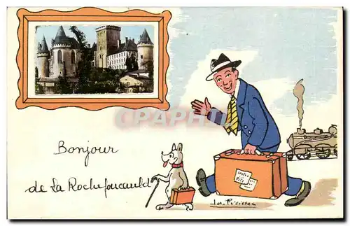 Cartes postales Humour Bonjour de la Rochefoucauld (chie dog chateau)
