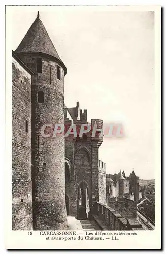 Carcassonne - Les defenses exterieures et avant porte du Chateau - Cartes postales