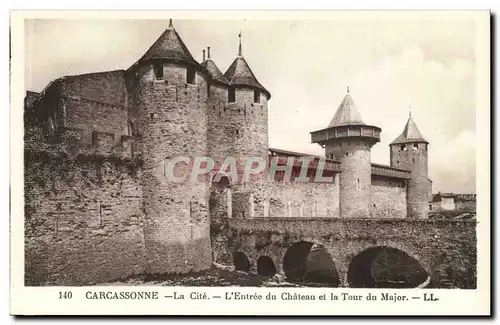 Carcassonne - la Cite - L&#39Entree du Chateau et la Tour du Major - Cartes postales