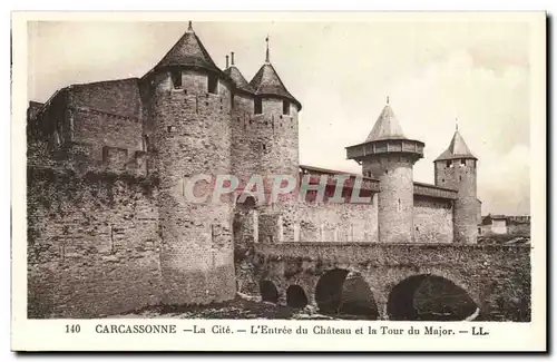 Carcassonne - la Cite - L'Entree du Chateau et la Tour du Major - Cartes postales