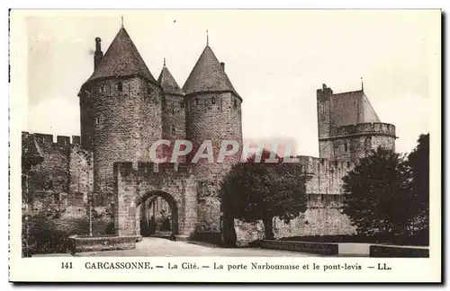 Carcassonne - La Cite - La Porte Narbonnaise - Le Pont Levis - Ansichtskarte AK