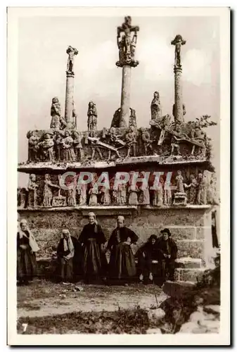 CARTE PHOTO Calvaire de Tronven St Jean Trolimon (coiffe foklore costume)