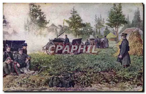 Cartes postales en guerre Artillerie Blege en action (militaria)