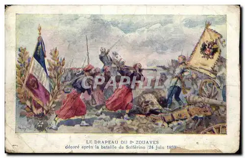 Ansichtskarte AK le drapeau du 2eme Zouaves decore apres la bataille de Solferino (24 juin 1859) (militaria)