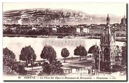 Suisse Geneve Cartes postales La place des Alpes et monument de Brunswick Panorama