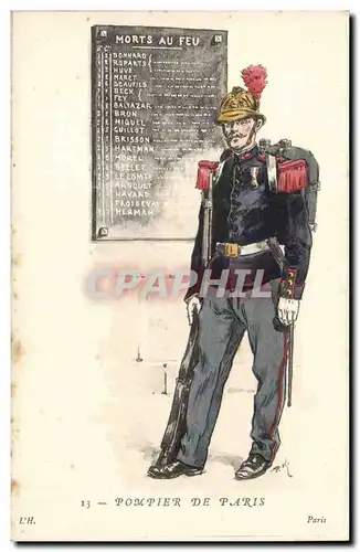 Cartes postales Illustrateur Uniforme Pompier de Paris (metier fireman)