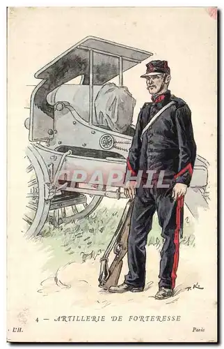 Ansichtskarte AK Illustrateur Uniforme Artillerie de forteresse (militaria canon)