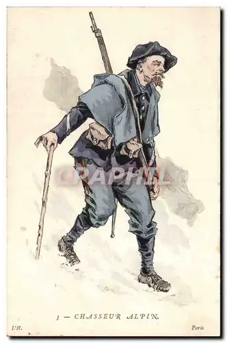 Ansichtskarte AK Illustrateur Uniforme Chaseur alpin (militaria)