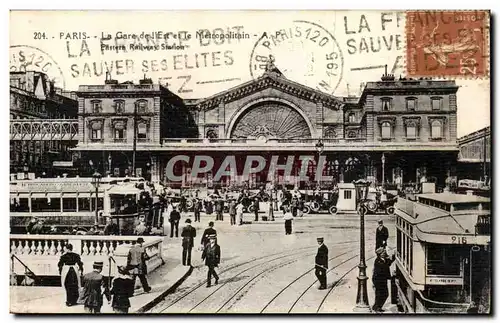 Paris 10 - Gare de l&#39Est et le Metropolitain - tramway Ansichtskarte AK