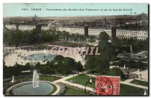 Paris - 1 - Perspective de la Rue de Rivoli - et Jardin des Tuilleries Ansichtskarte AK