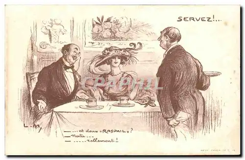 Humour - Illustration - Servez - Deux Raspail - Restaurant - Ansichtskarte AK