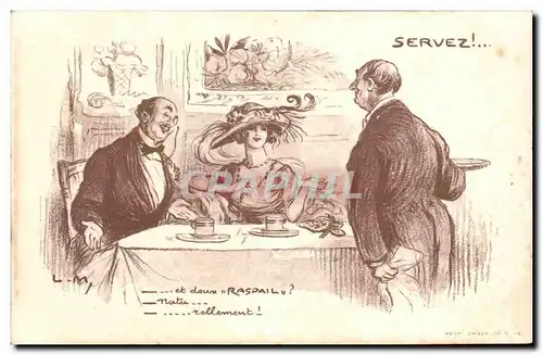 Humour - Illustration - Servez - Deux Raspail - Restaurant - Cartes postales