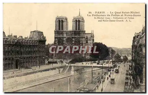 Paris 4 - Le Quai Saint Michel - La Prefecture et Notre Dame Ansichtskarte AK