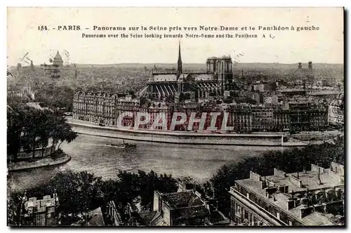 Paris 4 - Le Panorama sur la Seine pris vers Notre Dame et le Pantheon a gauche Ansichtskarte AK