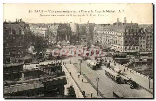 Paris - 4 - Vue panoramique sur le Pont et la Place St Michel - Ansichtskarte AK