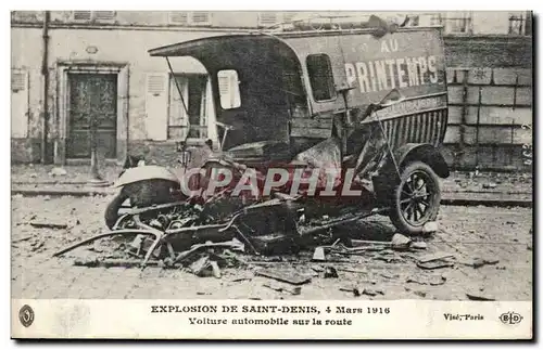 Cartes postales Explosion de Saint Denis 4 mars 1916 Voiture automobile sur la route (pompiers gendarme policier