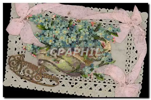 Fetes - Fleurs - Flowers - Bonne Annee - lace and glitter card - Ansichtskarte AK