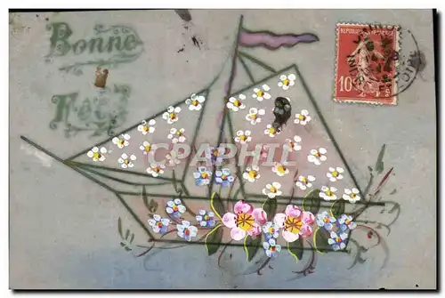 Fetes - Fleurs - Flowers - Bonne Fete - Voilier - sailboat Bateau - Cartes postales