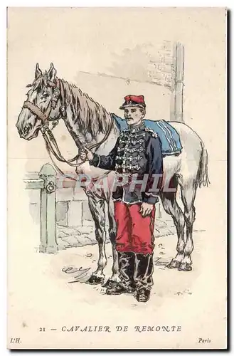 Militaria - Soldat - Illustration - Cavalier de Remonte - Ansichtskarte AK (militaria)