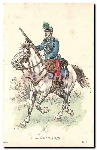 Militaria - Soldat - Illustration - Hussard - cheval - horse - Ansichtskarte AK (militaria)