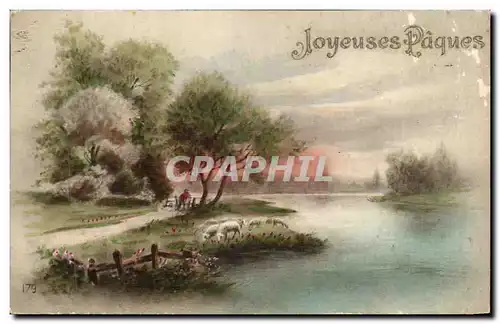 Cartes postales Joyeuses Paques Paysage Moutons (Paques Easter)