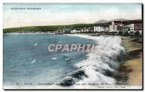 Nice - Promenade du Midi - Plage par un coup de Mer Ansichtskarte AK