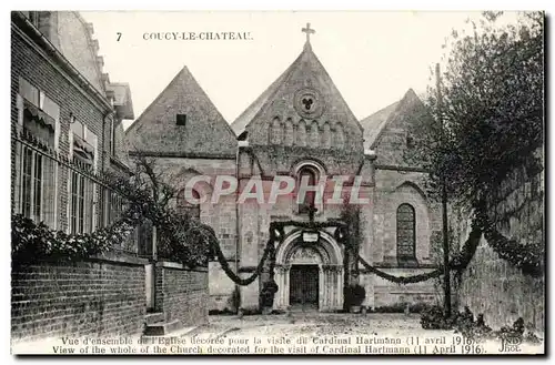 Couchy le Chateau - Vue d&#39ensemble de l&#39Eglise decoree pour la visite du Cardinal Hartmann avr