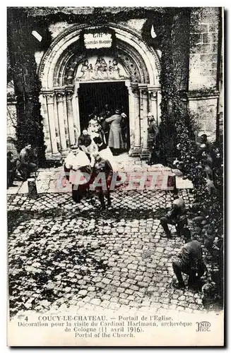Couchy le Chateau - Portail de l&#39Eglise Decoration pour la visite du Cardnal Hartmann 11 avril 19