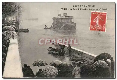 Paris - 15 - Inondations de Paris 1910 - La Seine a Grenelle - matinee du 13 javier - Cartes postales