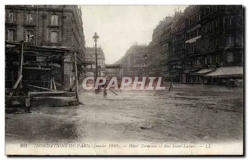 Paris - 15 - Inondations de Paris 1910 - Hotel Terminus et Rue Saint Lazare - Cartes postales