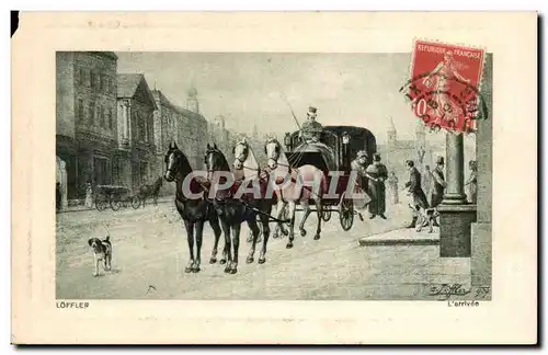 Cartes postales Loffler L&#39arrivee Caleche Chevaux Cheval Horse