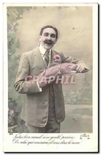 Cartes postales Fantaisie Homme et poisson