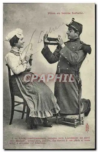Fantaisie - Femme - Homme - Militaria - Soldat - Pitou en Bonne Fortune - Cartes postales