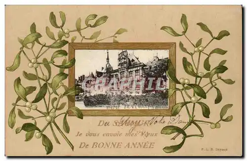 Saumur - Je vous envoie mes voeux de Bonne Anne - houx - holly - Cartes postales