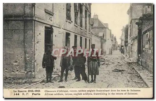 Paris - Guerre 1914 1915 - Chasseurs d&#39Afrique turcos soldats anglais fraternisant rue Soisson -
