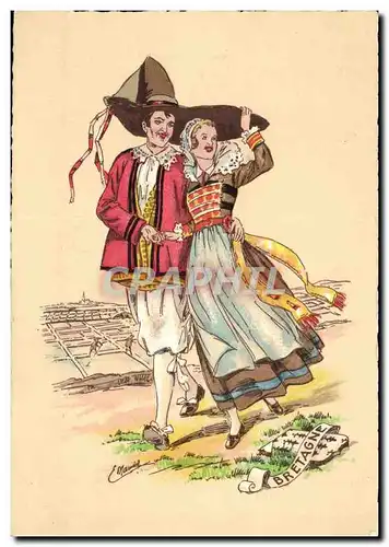 Fantaisie - Couple - illustration - folklore - costumes Ansichtskarte AK