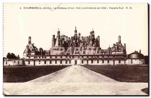 Chambord - Le Chateau - Cote Sud - commence en 1528 Ansichtskarte AK