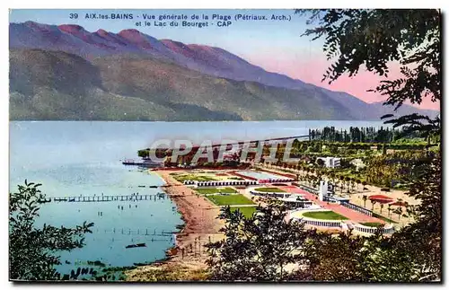 Cartes postales Aix les Bains Vue generale de la pmlage et le lac du Bourget